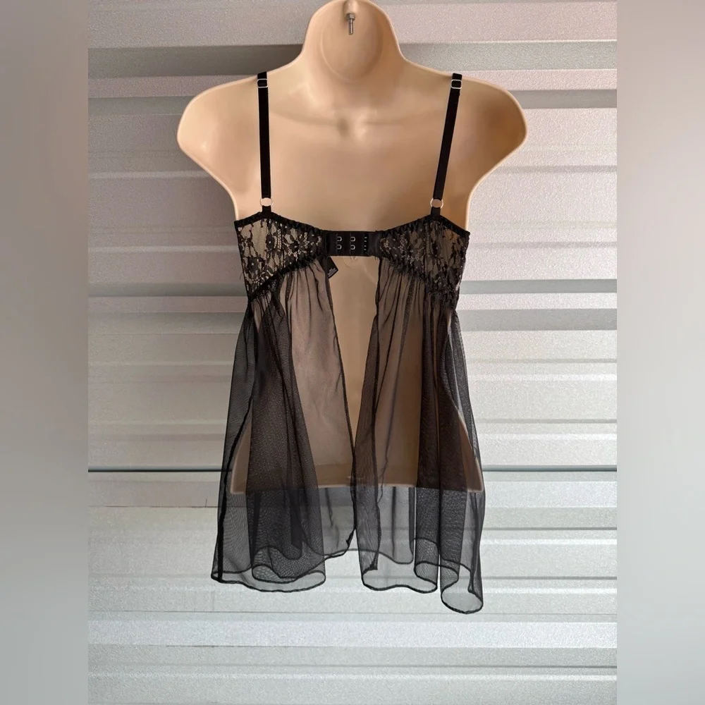 Women’s Victoria’s Secret Sexy Black Lace Lingerie Babydoll Sheer Top Size 34C - Picture 6 of 8